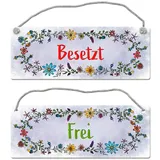 trendaffe Graues Toilette ist frei oder besetzt Wendeschild mit Blumen Motiv und Kordel