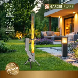 gardenflare Feuerrohr Premium – Große Edelstahl Pelletfackel – Eleganter Terrassenheizer - Terrasse und Garten (Silber)