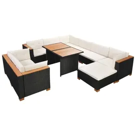 vidaXL Polyrattan Lounge-Set 10-tlg. schwarz inkl. Auflagen 42753