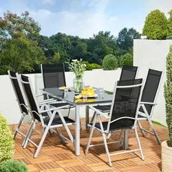 CASARIA® Aluminium Sitzgruppe Bern 6+1 Verstellbare Hochlehner Silber