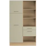 Impuls Mehrzweckschrank IP 1200, Eiche, Salbeigrün, Metall, 2 Schubladen, 120x206.2x58 cm, Pefc, Goldenes M, Made in Germany, erweiterbar, stehend, stabil, Waschküche, Mehrzweckschränke