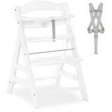 hauck Alpha+, White - Mitwachsender Holzhochstuhl aus Buche für Kinder ab 6 Monaten bis 90 kg - Inklusive 5 Punkt Gurt, Schrittgurt, Schutzbügel - Kompatibel mit viel Zubehör