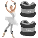 Verstellbare Knöchelgewichte, Handgelenkgewichte Knöchelgewichte Set 2er (je 1,0 kg), Gewichtsmanschetten, Ankle Weights geeignet für Anfänger und Kinder, Ideal für Pilates, Yoga, Jogge,Schwarz