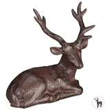 Relaxdays 2 x Sitzende Hirsch Figur, Garten, Balkon, Gusseisen, Reh Figur, Braun