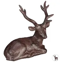 Relaxdays 2 x Sitzende Hirsch Figur, Garten, Balkon, Gusseisen, Reh Figur, Braun