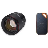 Samyang AF 85mm F1 & SanDisk Extreme PRO Portable SSD externe SSD 2 TB (externe Festplatte mit SSD Technologie 2