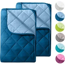 Wometo 2 Stück Microfaser Sommer Steppbett 155x220 – dunkelblau und blau / OekoTex / kochfest 95° / Leichtsteppbett für Camping & heiße Tage... - Blau