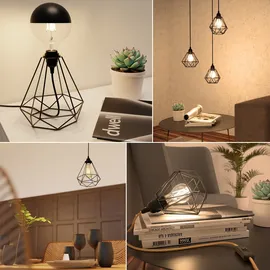 ledscom.de Käfig-Leuchte klein, LEKA mit Hanfkabel, Stecker, Schalter, 3 m, inkl. E27 Lampe max. 963lm, 3-Stufen dimmen, warmweiß