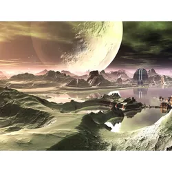 Fototapete PAPERMOON "PLANETEN-FUTURISTISCH WELTRAUM MOND GALAXIE UNIVERSUM", bunt, B:3,50m L:2,60m, Vlies, Tapeten