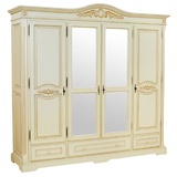 Casa Padrino Luxus Barock Schlafzimmerschrank Creme / Beige - Barockstil Massivholz Schrank mit 4 Türen und 3 Schubladen - Barock Kleiderschrank - Barock Schlafzimmer Möbel