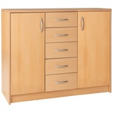 Kommode Sideboard Highboard Schrank Anrichte mit 2 Türen 5 Schubladen Buche