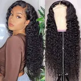 TQPQHQT Echthaar Perücke Glueless Wig Human Hair Wig Pre Plucked Bleached Knots Remy Brazilian Virgin Hair Wig 4X4 Free Part Lace Closure Wigs Natural Color Water Wave Wig 18 Inch