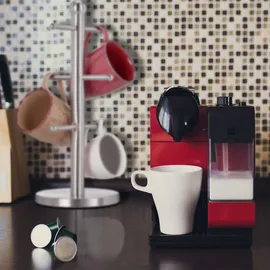 Relaxdays Tassenhalter, mit 6 Stangen, zum Hinstellen, Edelstahl, für Kaffeebecher, Küche, runder Tassenbaum, silber