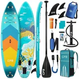 CFB SUP-Board Set 320/335 cm, extra breit, Komplettset, aufblasbares Stand Up Paddle Board, (mit Paddel, Pumpe, Rucksack, 5L Dry Bag und Schultergurt) grün 335 x 86 x 15 cm