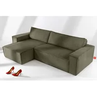 Konsimo Napi Ecksofa Big links/rechts, Schlaffunktion mit Cordbezug, grün
