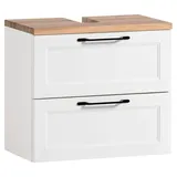 Home4You Waschbeckenunterschrank - Weiß matt - Wotaneiche Dekor - B 60 cm - 1 Klappe - 1 Schublade