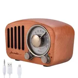 Qoosea Tragbares Radio, Bluetooth-Lautsprecher, handgefertigt, Retro, aus Holz, Bluetooth 4.2, Mini-Lautsprecher mit Subwoofer, Super Bass, mit FM-Radio, Audio-Eingang