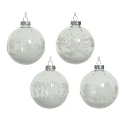12 Weihnachtskugeln 8cm Glas mit Motiv Christbaumkugeln klar weiß transparent