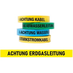 FLUID 20029 Trassenwarnband aus PE Gelb mit Aufdruck ACHTUNG ERDGASLEITUNG Länge 250m