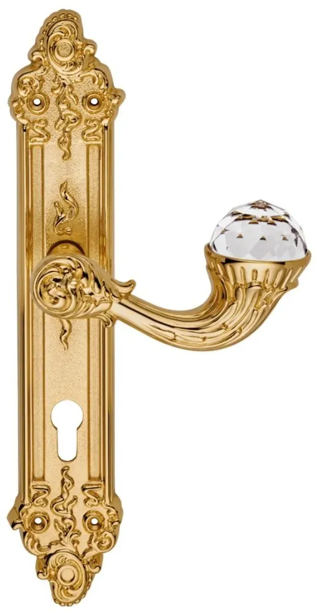 Casa Padrino Luxus Jugendstil Türgriff mit Platte und Swarovski Kristallglas Gold 15,5 x H. 33,5 cm - Hotel Accessoires B!
