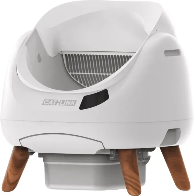 Catlink offener intelligenter Katzentoilettenautomat, selbstreinigend, für mehrere Katzen, mit innenliegender Schutzmatte und rutschfestem Unterlegpad, minimalistisches Weiß, 12 L luftdichter Behälter, 15 Tage ohne Wartung