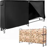 Costway Kaminholzregal Metall 240 x 35,5 x 123 cm mit wasserdichter Abdeckung Schwarz