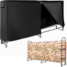 Costway Kaminholzregal Metall 240 x 35,5 x 123 cm mit wasserdichter Abdeckung Schwarz