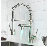 Led Küchenarmatur mit Spiralfeder, 360° Schwenkbar, Zwei Auslauf