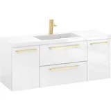 Furni Rosen 120 cm Hängend Waschbecken mit Unterschrank und Eleganten Goldenen Griffen Waschbeckenunterschrank Badezimmer Waschtisch mit Unterschrank Waschtischunterschrank