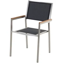 Beliani Gartenmöbel Set Schwarz Sicherheitsglas Edelstahl Tisch 180 cm 6 Stühle Terrasse Outdoor Modern