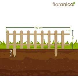 Floranica Zierzaun aus Holz 100 x 20 cm Natur (imprägniert) Steckzaun als Beeteinfassung Rasenkante Tierzaun Bauernzaun - Braun/Grau/Weiß/Grün