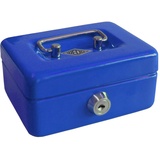 WEDO 144003 Kindergeldkassette Spardose (mit Einwurfschlitz, 5-Fächer-Münzeinsatz, Sicherheitsschloss, aus Stahlblech, 2 Schlüssel) blau