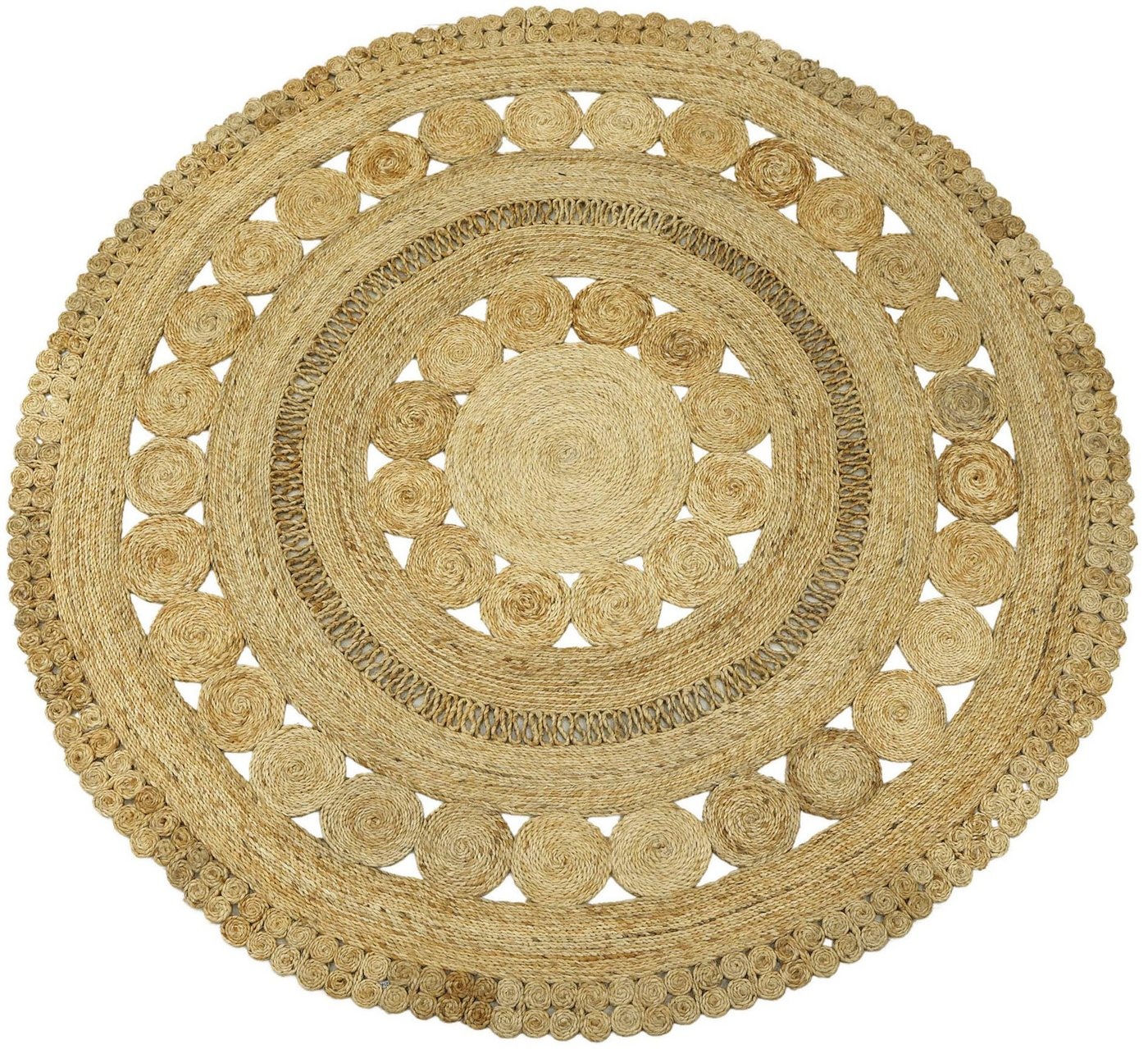 Sisalteppich Juteteppich Finn, carpetfine, rund, Höhe: 13 mm, natürliches Pflanzenmaterial von Hand gewebt, Boho Style beige Ø 60 cm x 13 mm