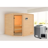 Woodfeeling Sauna Tilda - 38 mm Bronzierte Ganzglastür Ohne Dachkranz 9 kW Bio-Kombiofen inkl. Steuergerät inkl. 8-teiligem gratis Zubehörpaket (Gesamtwert 191,92€)