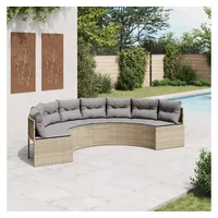 vidaXL Gartensofa mit Kissen Halbrund Beige Poly-Rattan