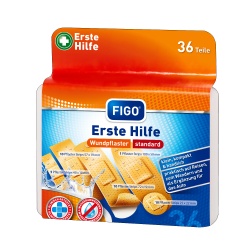 FIGO Erste Hilfe Box Wundverband, 36-teilige Hardcoverbox für Haushalt und Reise, 36-teilig