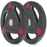 wuuhoo Hantelscheibe Olympische Hantelscheiben Ray 50mm, 2er Set I Weight Plates gummiert mit Stahlkern I Langhantelgewichte mit Griffen und Stahlbuchse I schwarz mit Gewichtsangabe 2 x 20kg