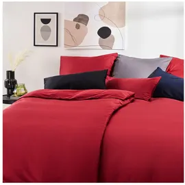 Blumtal Mako Satin Bettwäsche 135 x 200 & 80x80 cm Kissenbezug Rot - Oeko Tex Zertifizierte Satin Bettwäsche aus 100% Baumwolle - edler Bettbezug Glanzoptik 135x200 Satin mit Reißverschluss