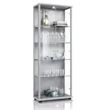 K-Möbel Glasvitrine Silber, Glas, 4 Fächer, Rechteckig, 67x176x33 cm, Wohnzimmer, Wohnwände, Vitrinenschränke - 2 Jahre Gewährleistung - mind. 14 Tage Rückgaberecht - Silber