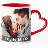 SpecialMe® Fototasse mit Herzhenkel personalisiert mit eigenem Bild und Text Fotogeschenk Liebe Valentinstag weiss-innen-rot-herz standard