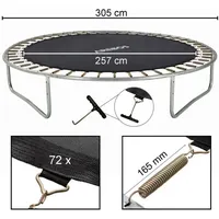 Trampolin Sprungmatte � 257 cm f�r Trampoline mit � 305 cm, 72 �sen und 165 mm Federl�nge Sprungtuch 150 kg belastbar 9-Fache Naht Polypropylen inkl.