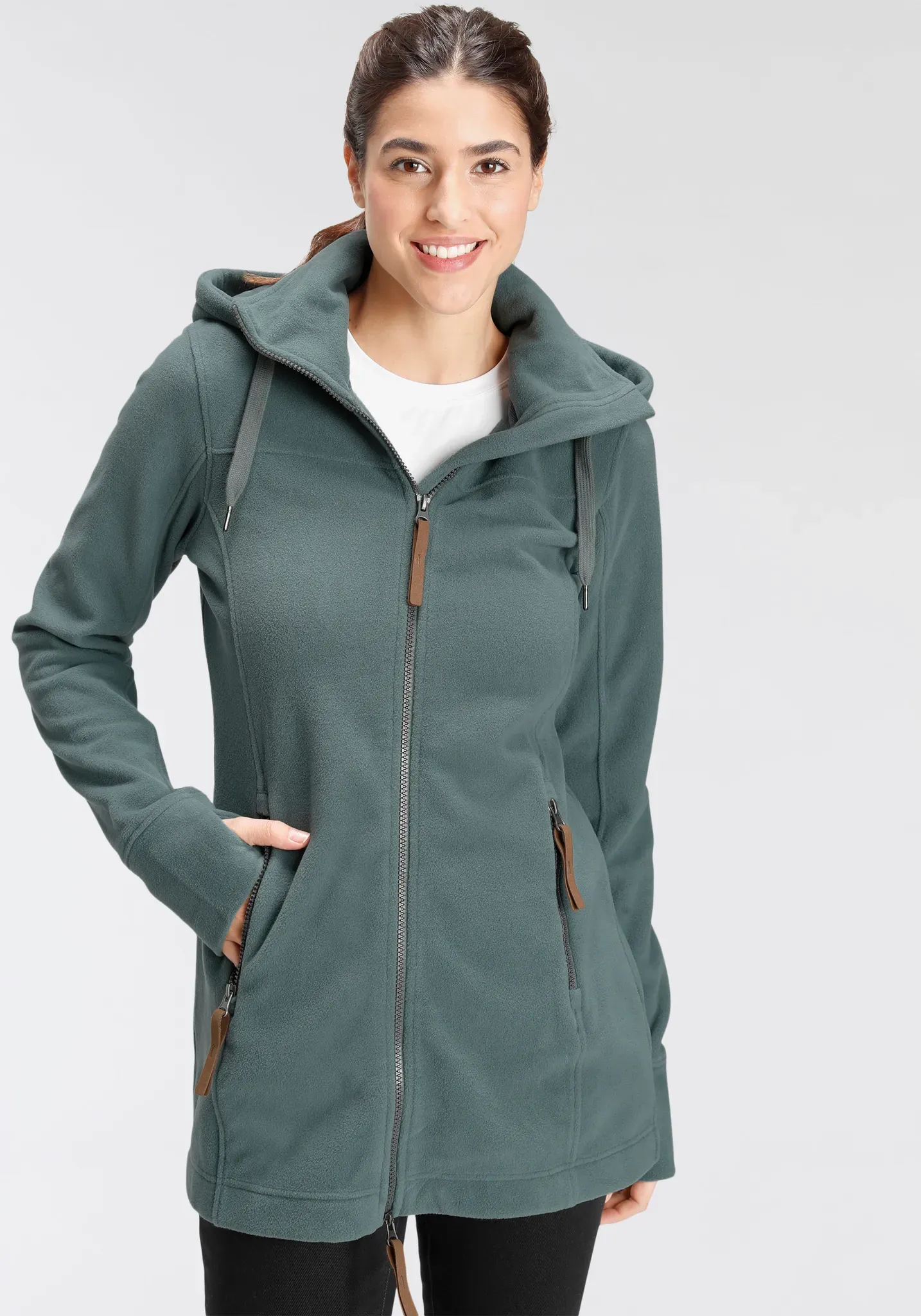 Fleecejacke POLARINO, Damen, Gr. 44, grau (graugrün), Fleece, Obermaterial: 100% Polyester, unifarben, angesetztes Bündchen mit Daumenlöchern, Jacken Fleecejacke, aus Fleece, atmungsaktiv, schnell trocknend