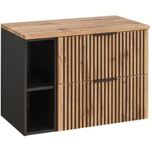 Lomadox Waschbeckenunterschrank Waschtischunterschrank Badezimmer Unterschrank mit Regal 80,6x59,2x46,5 cm anthrazit mit Eiche Nb. Schwarz Gerillt, B/h/t: Ca. 80,6/59,2/46,5 Cm