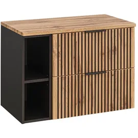 Lomadox Waschbeckenunterschrank Waschtischunterschrank Badezimmer Unterschrank mit Regal 80,6x59,2x46,5 cm anthrazit mit Eiche Nb. Schwarz Gerillt, B/h/t: Ca. 80,6/59,2/46,5 Cm