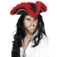 HERREN Piraten Schwarz Dreispitz Hut Jack Sparrow Kostüm Stag Kapitän Hook Spaß