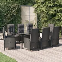VidaXL 9-tlg. Garten-Essgruppe mit Kissen Schwarz Poly Rattan