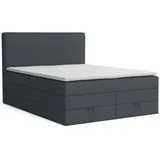 Deine Möbel 24 Boxspringbett Echtes Polsterbett Komplettbett Hotelbett BASIC DUO (Hellgrau Grau Beige Anthrazit Graphit Schwarz, 4-St., 2 Bonellfederkernmatratzen H3 + 1 Taschenfederkenmatratze H3), 140x200 160x200 180x200 180x200 200x200 inkl. Bettkasten grau