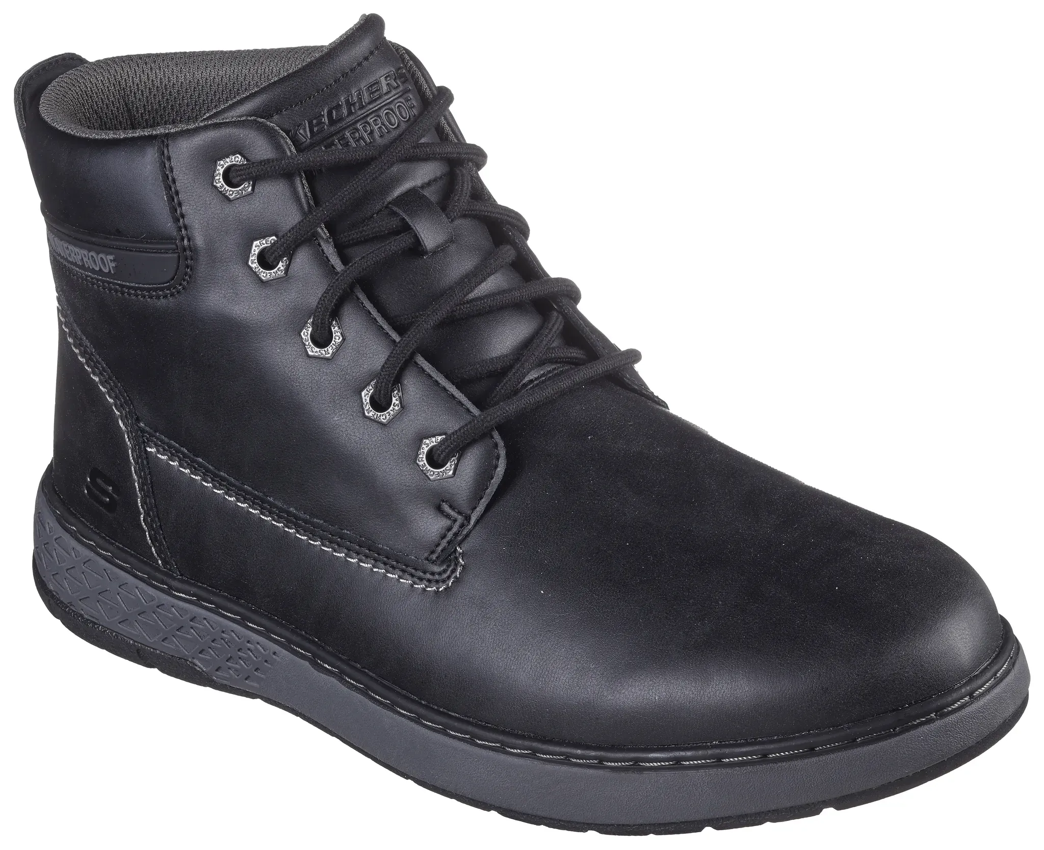 Schnürboots SKECHERS "GARLAN", Herren, Gr. 45, schwarz, Lederimitat, casual, Schuhe, Schnürstiefel, Boots mit dämpfender Sohlentechnologie