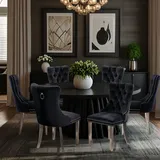 SoarTalent Samt-gepolsterte Esszimmerstühle im modernen Stil, Küchenstuhl mit Nagelkopfbesatz und Metallzugring, versilberte Holzbeine, 6 Stück, Schwarz