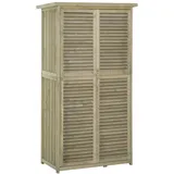 modfu Geräteschrank aus Tannenholz Grau 87x46,5x160 cm mit Asphaltdach, Lamellentüren und 4 Fächern